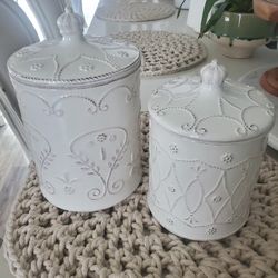 Cracker Barrels Vintage White Canister Set Of 2