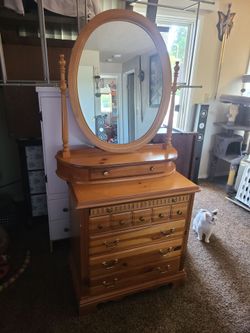 Vintage Wood Dresser with Vanity Mirror