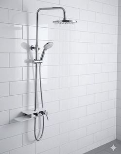 Clihome Shower panel Silver Dual Head Waterfall Shower Panel System with 2-way Diverter Valve