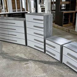 Frosty Gray/White Glossy Dresser, Chest And 2 Nightstands 