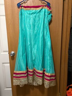 Teal Indian Lehenga Skirt with Gold Embroidery . Make offer