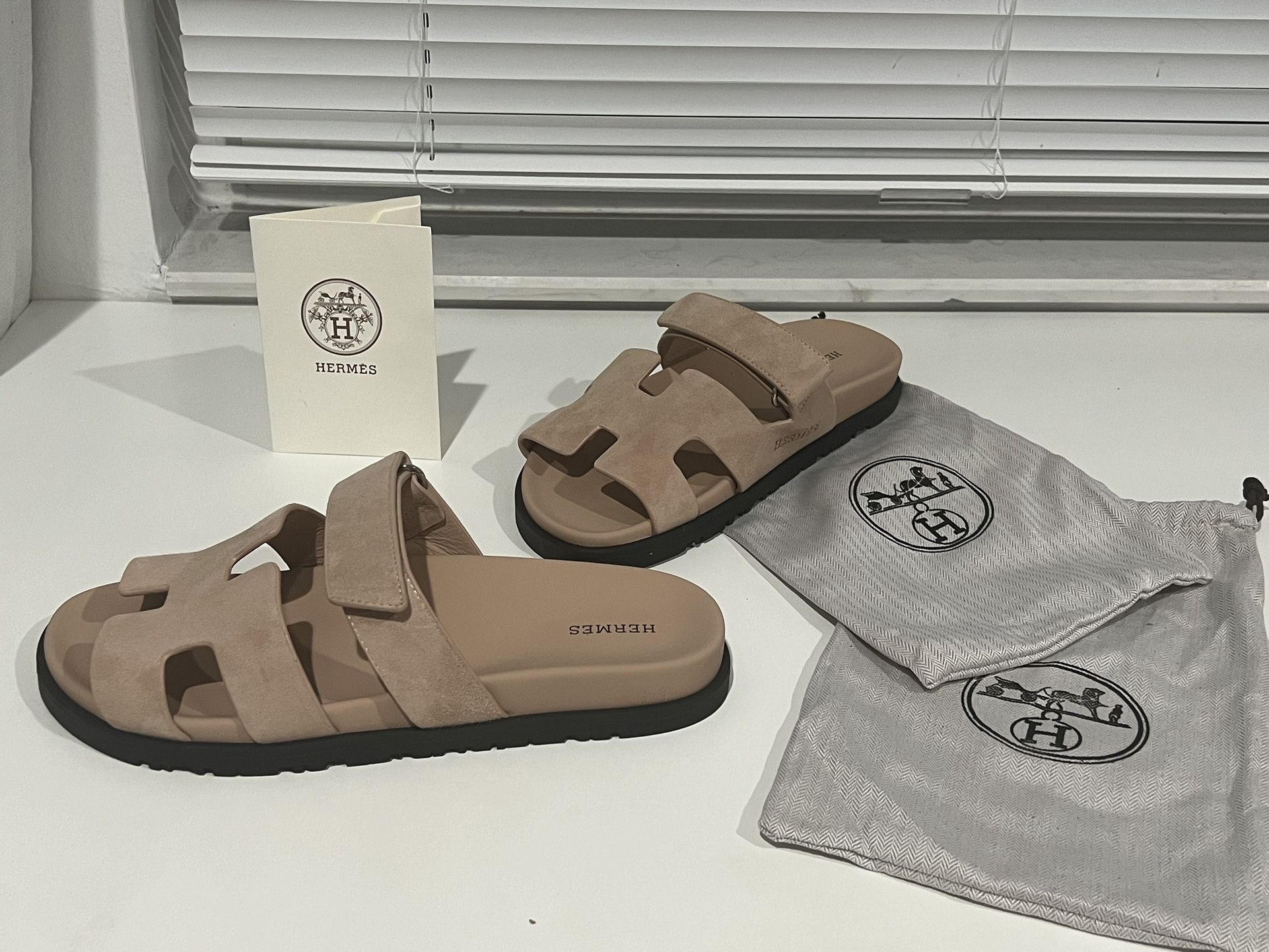 Hermes Beige Suede Chypre Sandals (Size 10)