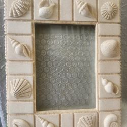Seashell Decorated Picture Frame, Cream Color, Heavy 