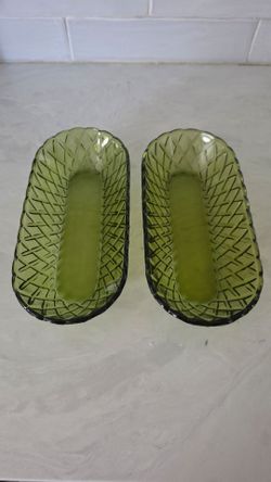 Vintage Green Glass Celery/Relish Dishes