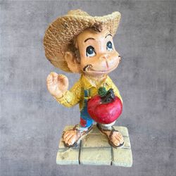 Vtg Cantinflas Figurine Mario Moreno Chalkware Mexico 1950s Apple Straw Hat 4 “ 