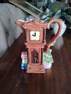 Vintage World Bazaars antique clock hand painted ceramic pitcher