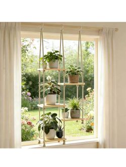 New Window Plant Shelves for Indoor Plants Plant Shelf Indoor Wall Mounted Hanging Plant Stand with Wooden Shelves for Windowsill Boho Indoor Plant Sh