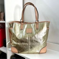 COACH Metallic XL Metro Gallery Tote Laptop SWork Shoulder Bag 26141