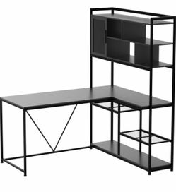 Black L-Shaped Desk with Hutch and Shelves