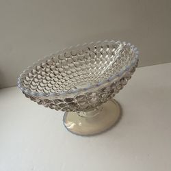 Large Vintage Thousand Eye Glass Opalescent Footed Bowl Compote, Could Be Uranium?   Does have a bit of “damage”, please see last photo.