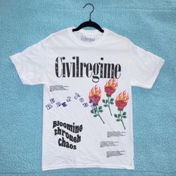 Civil Regime Graphic T-Shirt Flaming Roses Blooming Through Chaos Size Small