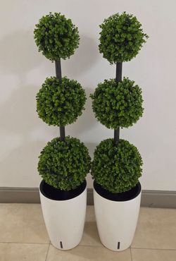 PAIR of 4ft Faux Boxwood Topiaries in 16in White Planters (2 for $100) @ Lasting Creations