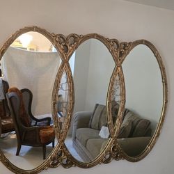 Large Vintage Hollywood Regency Triple Oval Wall Mirror