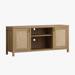 TV Stand for Living Room : Rattan TV Console Cabinet with Storage and Shelf, Boho Entertainment Center, 59" Media Console for 55, 65 Inch TV, 26" Tall