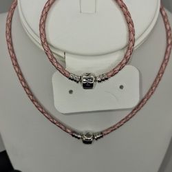 Pandora Moments Pink Woven Leather Bracelet and Pandora Moments Double Pink Leather Bracelet 