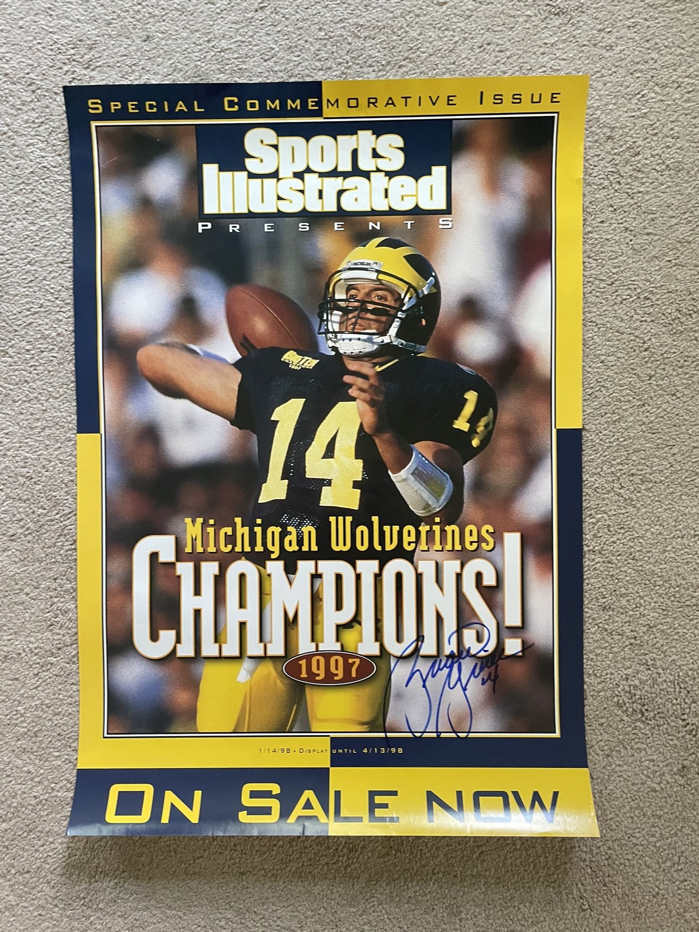 Rare 1997 Sports Illustrated Michigan Wolverines National Championship Poster Signed By Brian Griese