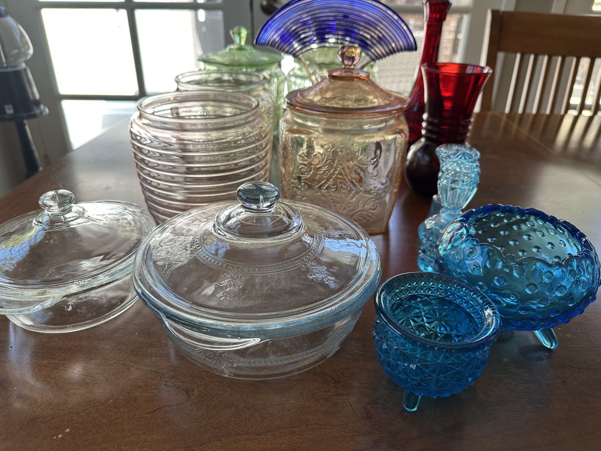 Vintage Depression Glass Green Pink Blue Red Lot