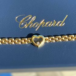Vintage Chopard Happy Diamonds 18k yellow gold Heart panther link 0.07Ct Floating Diamond Bracelet Box & accessories