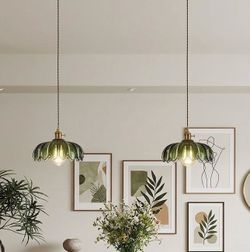 New Set of 2 Modern Glass Pendant Lights - Elegant Seeded Glas