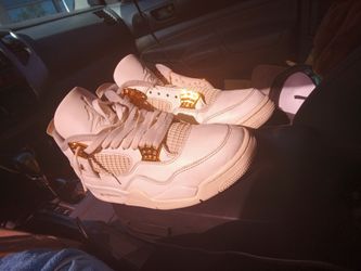Women's US size 10 women Air Jordan 4 white and gold
