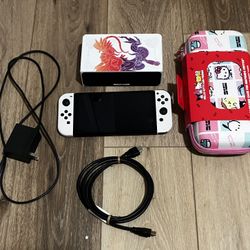 Switch OLED With Pokémon Dock And Hello Kitty Case