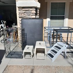 Small Pet Dog Cat Kennel Or Crates $15-$20 Each,  Pet House $10, Pet Stairs $15, X-large Plastic Tray $25 See All Photos 