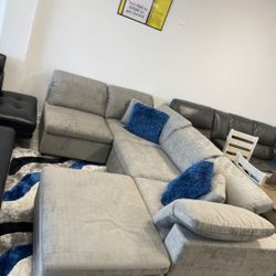 *Ad Special*---Lima Adjustable Gray Fabric Sectional Sofa W/Ottoman---Delivery And Easy Financing Available👌