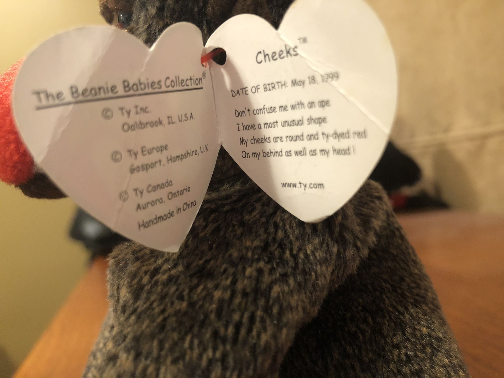 “ Cheeks” the Baboon Ty Beanie Baby