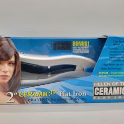 Helen Of Troy Ceramic Ti Flat Iron 2 Inch Large Ceramic Heat Plates With Vents For Damp Or Dry Use And Includes Travel Pouch