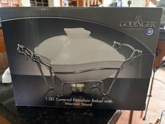 Godinger Silver Art 1 Qt Covered Porcelain Baker with Warmer Stand