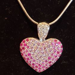 18k White Gold 3.66ct Pink Sapphire Diamond Bale Heart Pendant Large 1.25" Tall