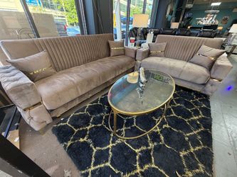3 In 1 Sofa/Storage/ Bed Velvet Sofa Set with Gold Accents
