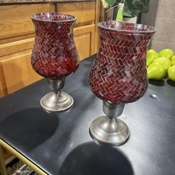 Assorted Glass Candle Holders, red 5w, 10 hi, gold 6w,12 hi, $5 each