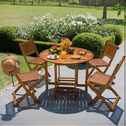 5 PCS Patio Furniture, Patio Dining Set Acacia 