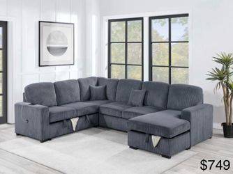 Corduroy sectional sleeper with storage