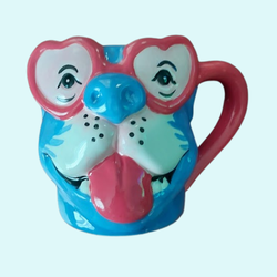 Colorful, Cute, Spritz 3D Dog Face Coffee Mug Pink Heart Glasses Novelty Dog Cup