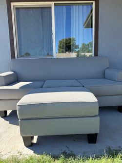 Gray Fabric Sofa with Ottoman