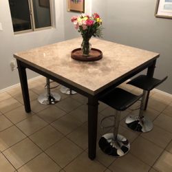 52” Square Stone-Top Dining Table – Excellent Condition