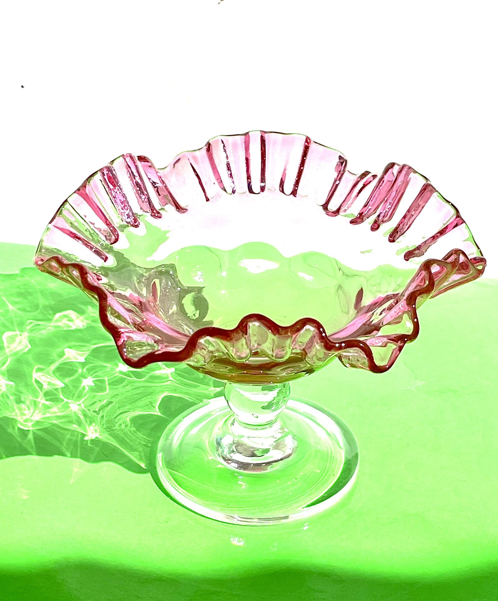 Cranberry Glass Ruffled Pedestal Dish