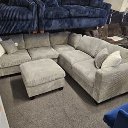 New Sectional Corduroy Fabric 4 Pcs Ottoman Included $599
