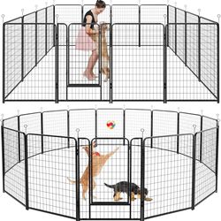 Dog Playpen Outdoor Extra Wide 16 Piece Panels Heavy Duty Dog Fence 50" Height Anti-Rust with Doors Portable for RV Camping Yard, Total 42FT, 140 Sq.f