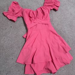 New medium ruffle dress romper short poof sleeve boho bow