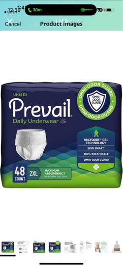 Prevail Daily Protective Underwear, Unisex Disposable Adult Diaper briefs, xxl 2XL 46 ct