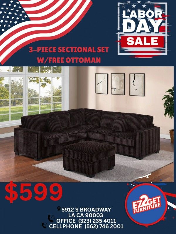 3pcs Sectional with ottaman $50 dollar down with