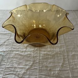 Amber Glass Bowl With Ruffle Top