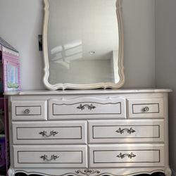 Vintage Shabby Chic French Provincial Dresser + Mirror And Twin Headboard (not Pictured)