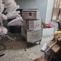 Vintage Luggage Lined With Felt And Wrought Iron Antique Base 