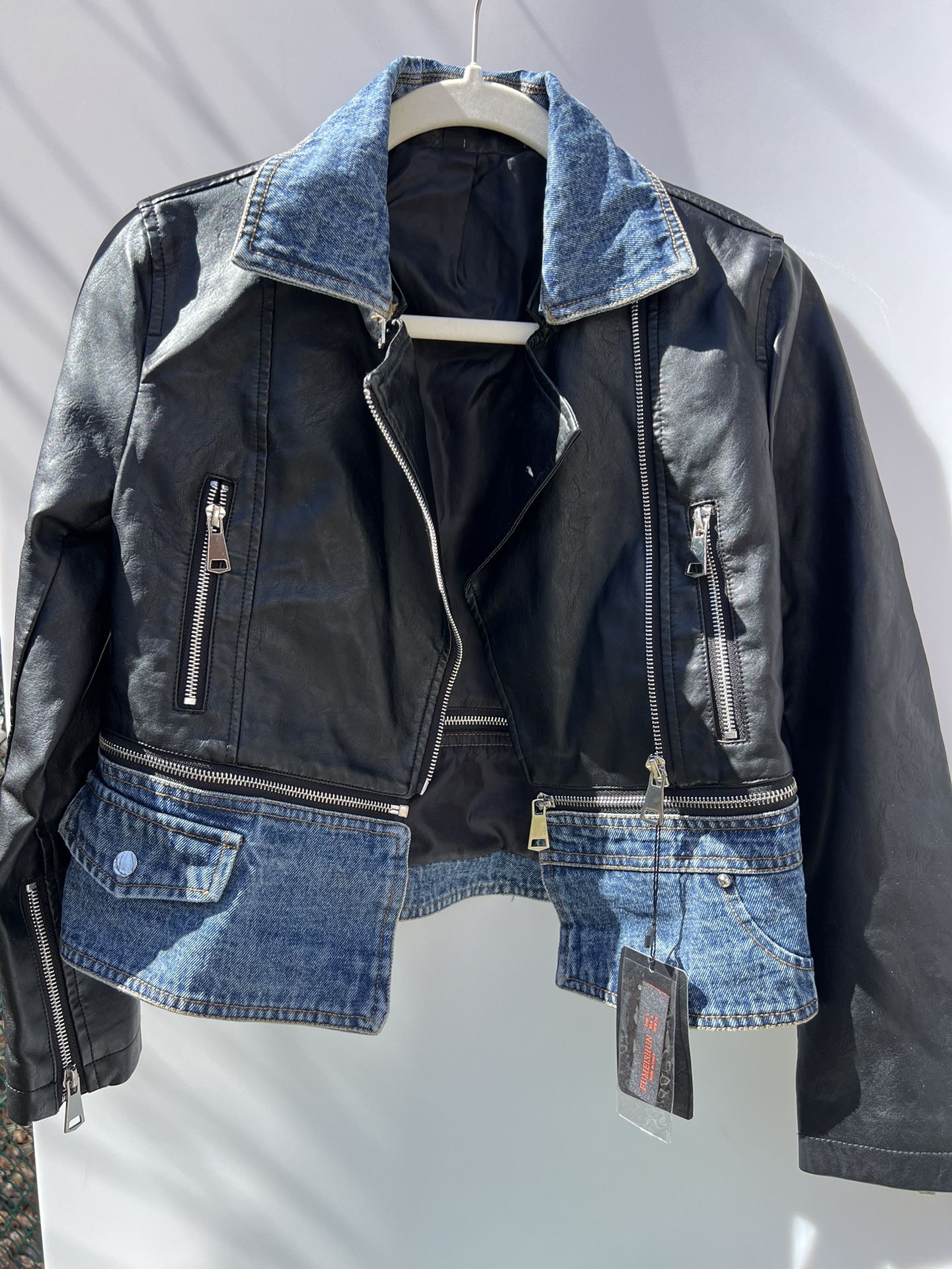 Women’s Biker Jacket with Denim Inserts