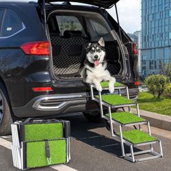 Dog Stairs for Large Dogs. Portable Dog Steps with Artificial Grass Surface,