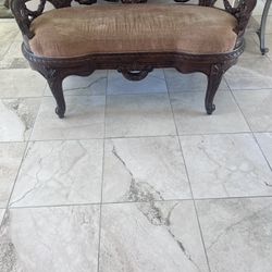Vintage Ornately Carved Wood Bench / Settee – Statement Piece